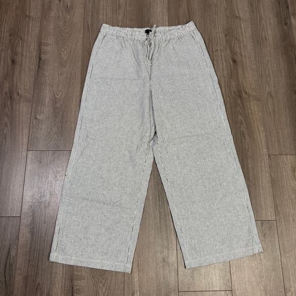 J.Crew Slim Wide Leg Linen Drawstring Pants Womens 14 Black White Striped CG405 - Picture 4 of 8